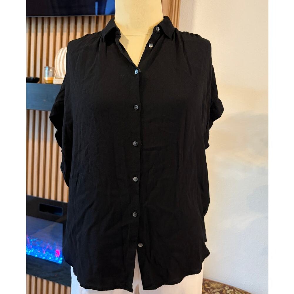Madewell Black Oversized Button Front Dolman Sleeve Shirt XXS